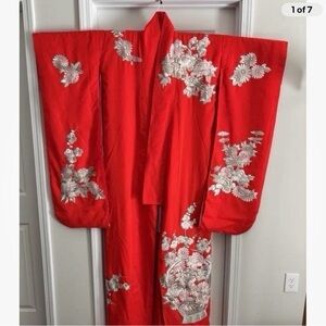 Vintage Japanese Embroidered Silk Kimono, Signed “Hana Kobako”